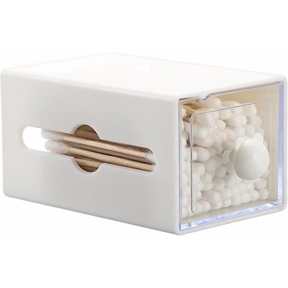 ELOYA- Wall-Mounted Q-Tip Holder with Drawer, Plastic Cotton Swab & Pad Organizer