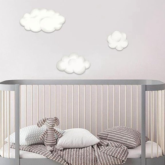 ELOYA- Watercolor Clouds Set - Stickers for Nursery, Baby Room, Playroom, Bedroom - Wallpaper Stickers, 3-Pack White Fluffy Clouds (Cloud Deco)