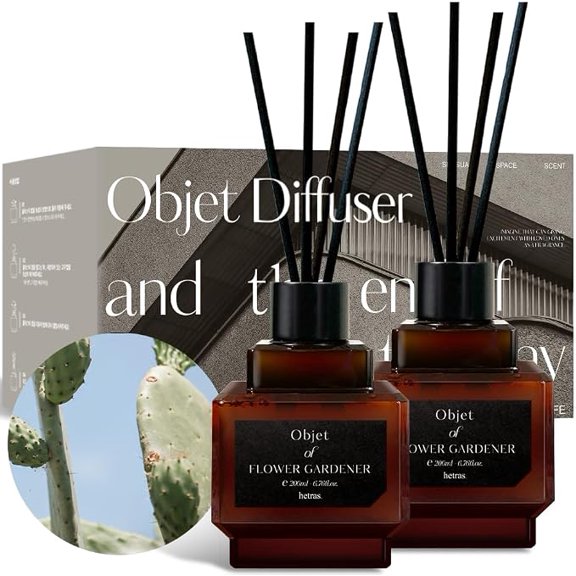 ELOYA- hetras Objet Diffuser Set (Cactus Scent)Decorative Aesthetic Home Fragrance | 2-Pack (6.7 fl.oz Each) with 8 Reed Sticks | Crisp Fresh Green & Citrus Aroma | Minimalist Interior Decor & Gift