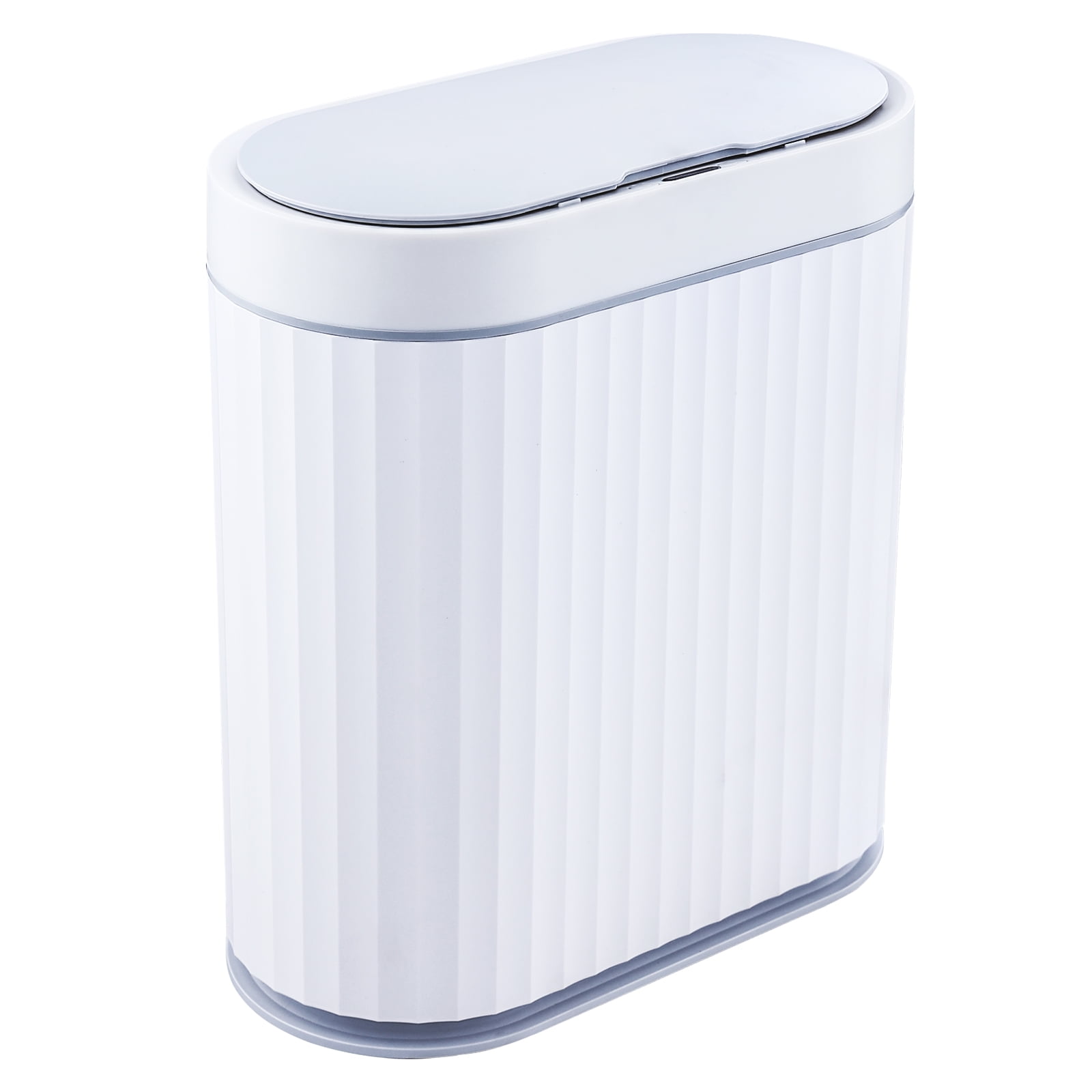 ELPHECO Bathroom Trash Can - 2.5 Gallon Waterproof Sensor Trash Can, 10 Liter Motion Sensor Trash Can, Slim Garbage Bin for Narrow Kitchen and Office Use, White with Grey Trim