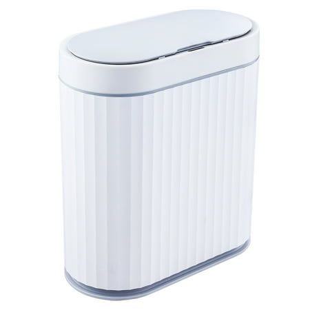 ELPHECO Bathroom Trash Can - 2.5 Gallon Waterproof Sensor Trash Can, 10 Liter Motion Sensor Trash Can, Slim Garbage Bin for Narrow Kitchen and Office Use, White with Grey Trim