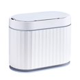 thumbnail image 1 of ELPHECO Mini Desktop Trash Can with Lid, Small Slim Automatic Garbage Can, 1.3 Gallon Motion Sensor Countertop Waste Basket for Bedroom, Office, Bathroom, White with Grey Trim, 1 of 17