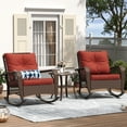 thumbnail image 1 of ELPOSUN 3-Piece Outdoor Rocking Chairs, Wicker Patio Furniture with Thickened Cushions and Table for Porch(Red), 1 of 8