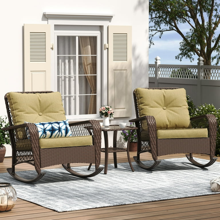 ELPOSUN 3-Piece Rocking Patio Set, Wicker Rattan Bistro Furniture