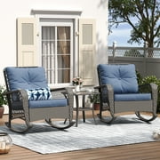 ELPOSUN 3-Piece Outdoor Rocking Chairs, Wicker Patio Furniture with Thickened Cushions and Table for Porch