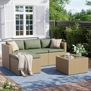 ELPOSUN 3-Piece Patio Furniture Conversation Set, All-Weather Wicker Outdoor Sectional Sofa Set with Table & Cushions, Green