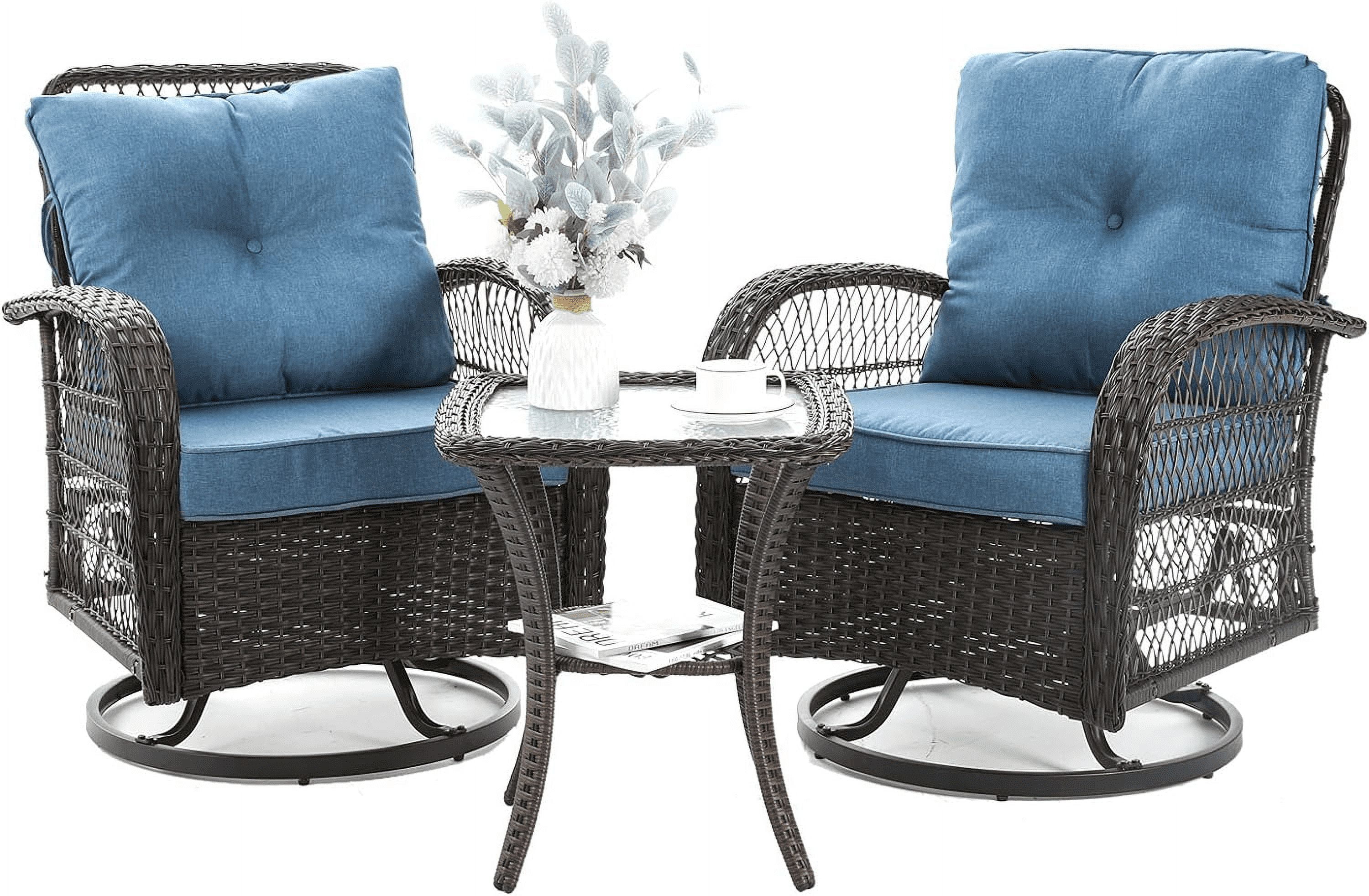 Walmart exclusive discounts  ELPOSUN 3 Pieces Patio Furniture Set, Outdoor Swivel Gliders Rocker, Wicker Patio Bistro Set with Rattan Rocking Chair, Glass Top Side Table and Thickened Cushions for Porch Deck Backyard