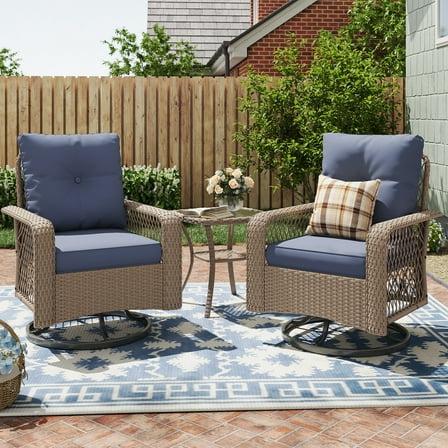 ELPOSUN 3 Pieces Patio Furniture Set, Outdoor Swivel Gliders Rocker, Wicker Patio Bistro Set with Rattan Rocking Chair, Glass Top Side Table and Thickened Cushions for Porch Deck Backyard