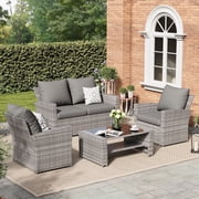 ELPOSUN Wicker Patio Furniture Set, 4 Piece Outdoor Sectional Conversation Sets, Gray PE Rattan Patio Sofa Set for Balcony, Porch, Backyard, Grey