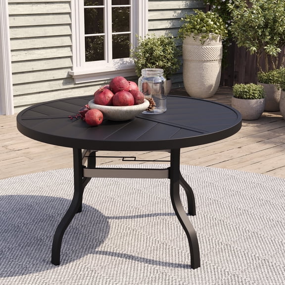 ELPOSUN 39" Round Outdoor Patio Dining Table with Umbrella Hole for-Person, Black