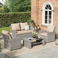 thumbnail image 1 of ELPOSUN Wicker Patio Furniture Set, 4 Piece Outdoor Sectional Conversation Sets, Gray PE Rattan Patio Sofa Set for Balcony, Porch, Backyard, Khaki, 1 of 6