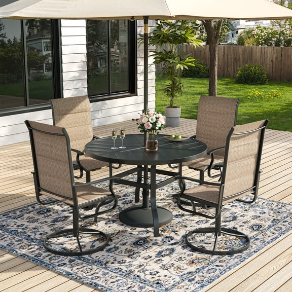 ELPOSUN 5 Piece Outdoor Patio Dining Set Swivel High Back Padded Textilene Chairs and Round Table Furniture Set,Beige