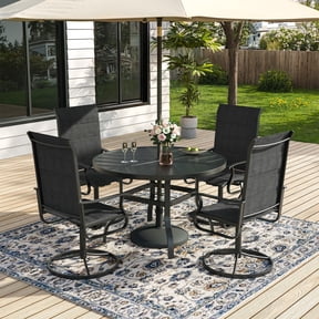 ELPOSUN 5 Piece Outdoor Patio Dining Set Swivel High Back Padded Textilene Chairs and Round Table Furniture Set,Black