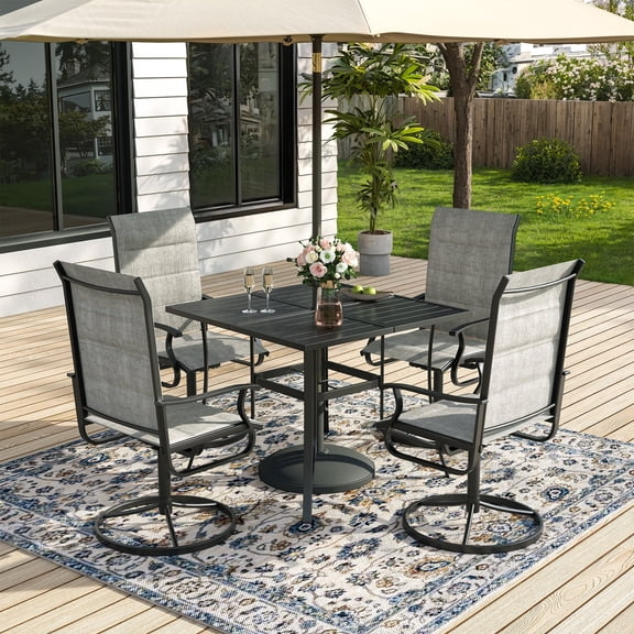 ELPOSUN 5 Piece Outdoor Patio Dining Set Swivel High Back Padded Textilene Chairs and Square Table Furniture Set,Light Gray
