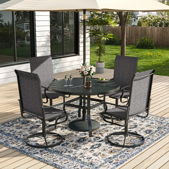 ELPOSUN 5 Piece Outdoor Patio Dining Set Swivel High Back Textilene Chairs and Round Table Furniture Set,Dark Gray