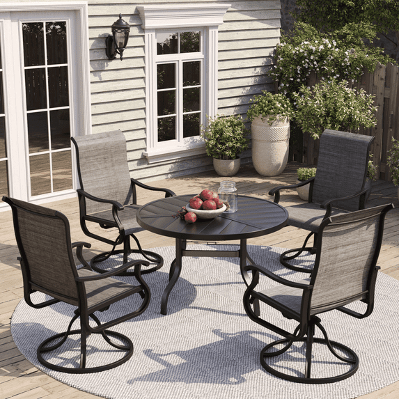 ELPOSUN 5 Piece Outdoor Patio Dining Set Swivel High Back Textilene Chairs and Round Table Furniture Set,Dark Gray
