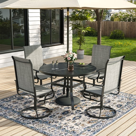 ELPOSUN 5 Piece Outdoor Patio Dining Set Swivel High Back Textilene Chairs and Round Table Furniture Set,Light Gray