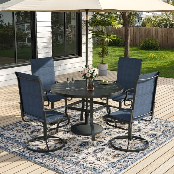 ELPOSUN 5 Piece Outdoor Patio Dining Set Swivel High Back Textilene Chairs and Round Table Furniture Set,Navy