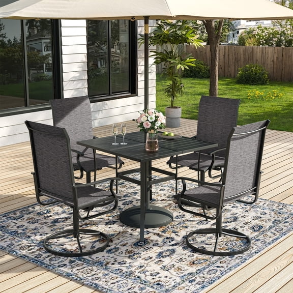 ELPOSUN 5 Piece Outdoor Patio Dining Set Swivel High Back Textilene Chairs and Square Table Furniture Set,Dark Gray