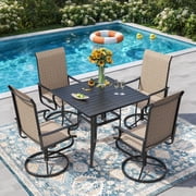 ELPOSUN 5 Piece Outdoor Patio Dining Set Swivel High Back Textilene Chairs and Square Table Furniture Set,Khaki