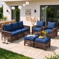 thumbnail image 1 of ELPOSUN 5-Piece Patio Furniture Set, All-Weather Open-Weave Wicker Outdoor Conversation Set, Thick Waterproof Cushions, for Garden and Backyard, Brown & Blue, 1 of 10