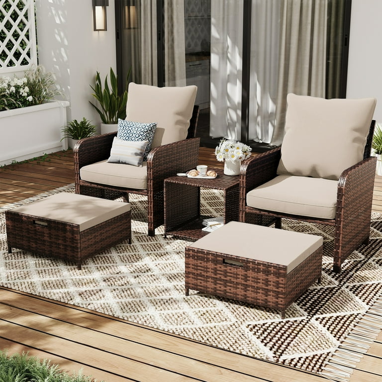 Ottoman Comfortable Wicker Patio Furniture SereneVita 2-Piece