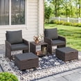 thumbnail image 1 of ELPOSUN 5-Piece Patio Furniture Set, Outdoor PE Wicker Conversation Chairs with Ottoman Underneath, Brown Ratan,Gray, 1 of 8