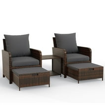 ELPOSUN 5 Piece Patio Furniture Set, Outdoor PE Wicker Chairs for Two with Ottoman Underneath,Gray
