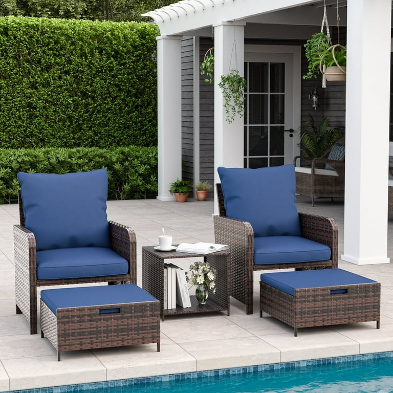 ELPOSUN 5-Piece Patio Set, Outdoor Rattan Chair with Ottomans