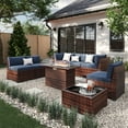 thumbnail image 1 of ELPOSUN 8 Pieces Patio Furniture Set with Fire Pit Table, Outdoor Furniture Sectional Rattan Sofa for Backyard Garden Navy, 1 of 7