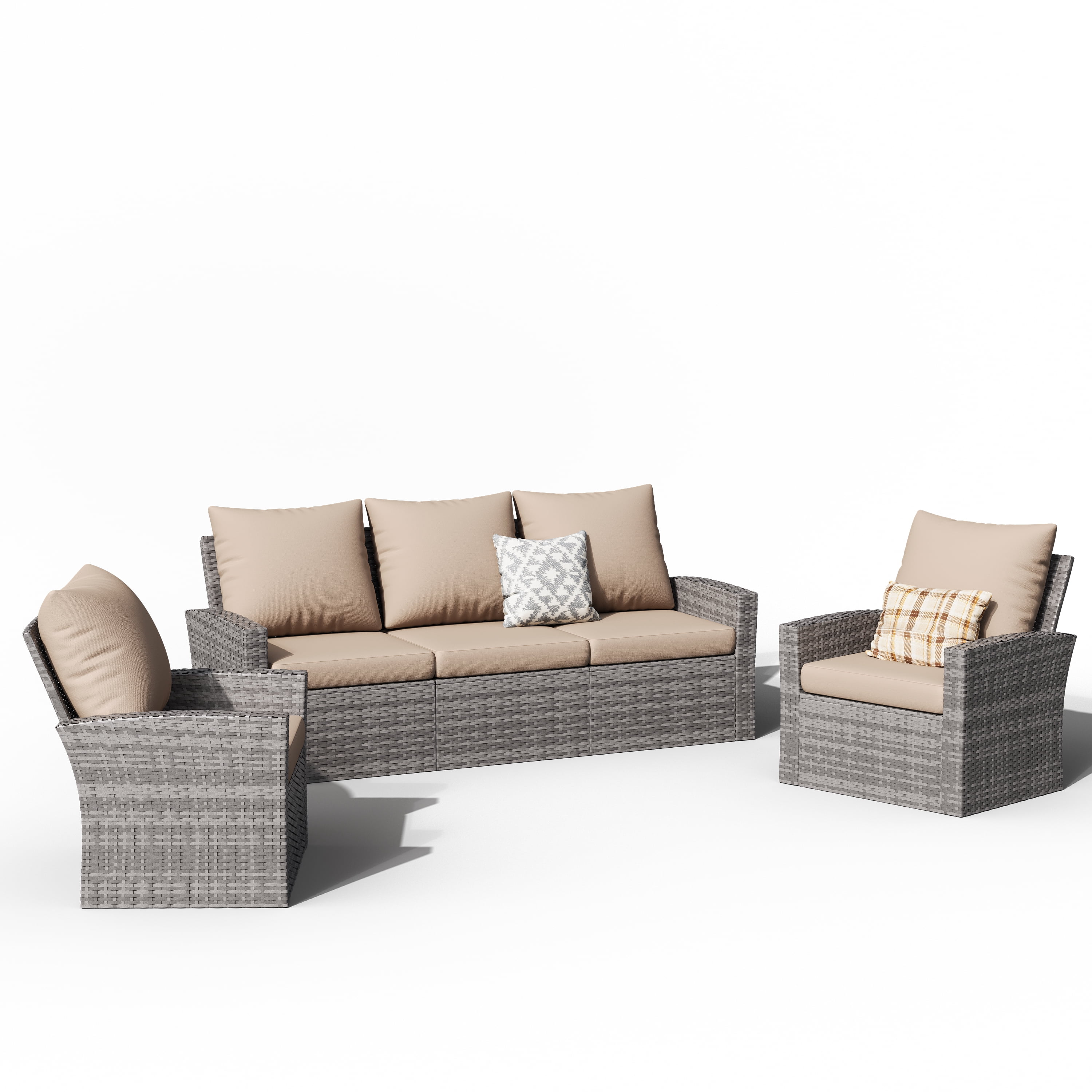 ELPOSUN 5 Pieces Outdoor Sectional PE Rattan Conversation Sofa Set with Gray Wicker, Beige