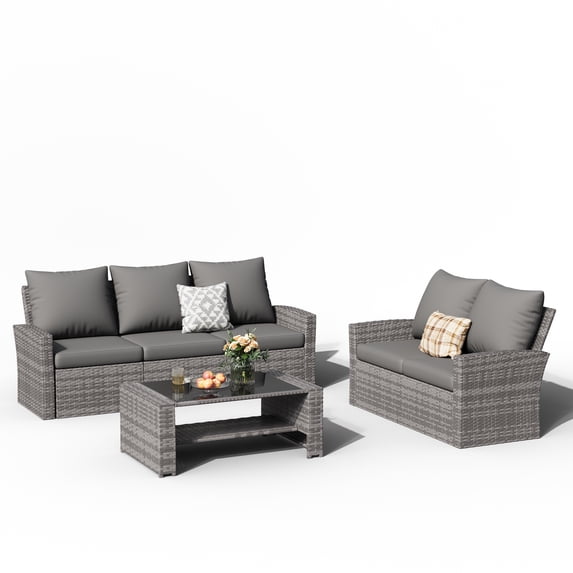 ELPOSUN 5 Pieces Outdoor Sectional PE Rattan Conversation Sofa Set with Gray Wicker Lovest, Gray