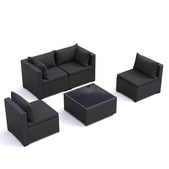 ELPOSUN 5 Pieces Patio Furniture Set, Outdoor Furniture Sectional Rattan Sofa for Backyard Garden Black