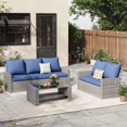 thumbnail image 1 of ELPOSUN 6 Piece Outdoor Sectional Conversation Sets, Gray PE Rattan Patio Sofa Set for Balcony, Porch, Backyard, Blue, 1 of 5