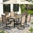 thumbnail image 1 of ELPOSUN 7 Piece Outdoor Patio Dining Set Swivel High Back Padded Textilene Chairs and Rectangle Brown Table Furniture Set,Beige, 1 of 8