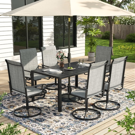 ELPOSUN 7 Piece Outdoor Patio Dining Set Swivel High Back Textilene Chairs and Rectangle Table Furniture Set,Light Gray