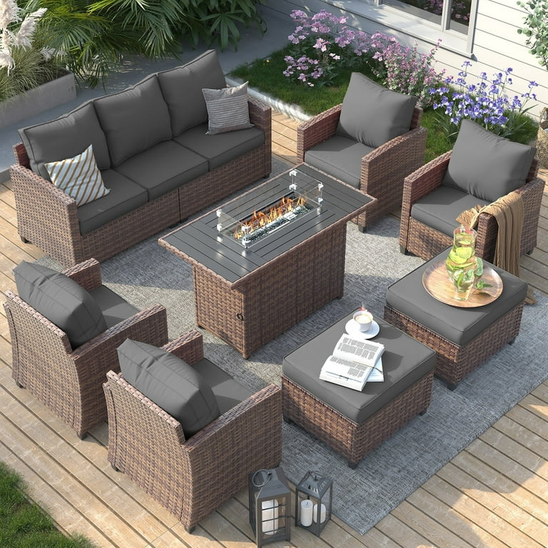 ELPOSUN Pieces Outdoor Patio Furniture Set with Fire Pit Table