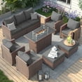 thumbnail image 1 of ELPOSUN 7 Pieces Outdoor Patio Furniture Set with Fire Pit Table, Outdoor Wicker Sectional Patio Conversation Set with Ottoman for Garden, Poolside, Backyard, Gray Cushion, 1 of 11