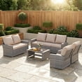 thumbnail image 1 of ELPOSUN 7 Pieces Outdoor Sectional PE Rattan Conversation Sofa Set with Gray Wicker, Beige, 1 of 6