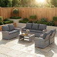 thumbnail image 1 of ELPOSUN 7 Pieces Outdoor Sectional PE Rattan Conversation Sofa Set with Gray Wicker, Gray, 1 of 6