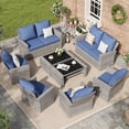 thumbnail image 1 of ELPOSUN 8 Piece Outdoor Sectional Conversation Sets , Wicker Patio Furniture Set，Gray PE Rattan Patio Sofa Set for Balcony, Porch, Backyard, Khaki, 1 of 7