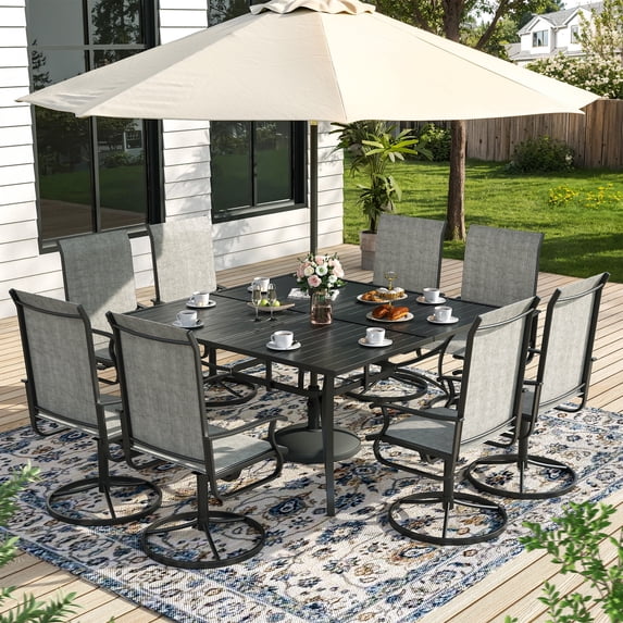 ELPOSUN 9 Piece Outdoor Patio Dining Set Swivel High Back Textilene Chairs and Square Table Furniture Set,Light Gray