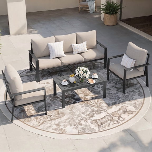 ELPOSUN Aluminum Outdoor Patio Furniture Set 6 Pcs Sectional Sofa Patio Conversation Set - Beige