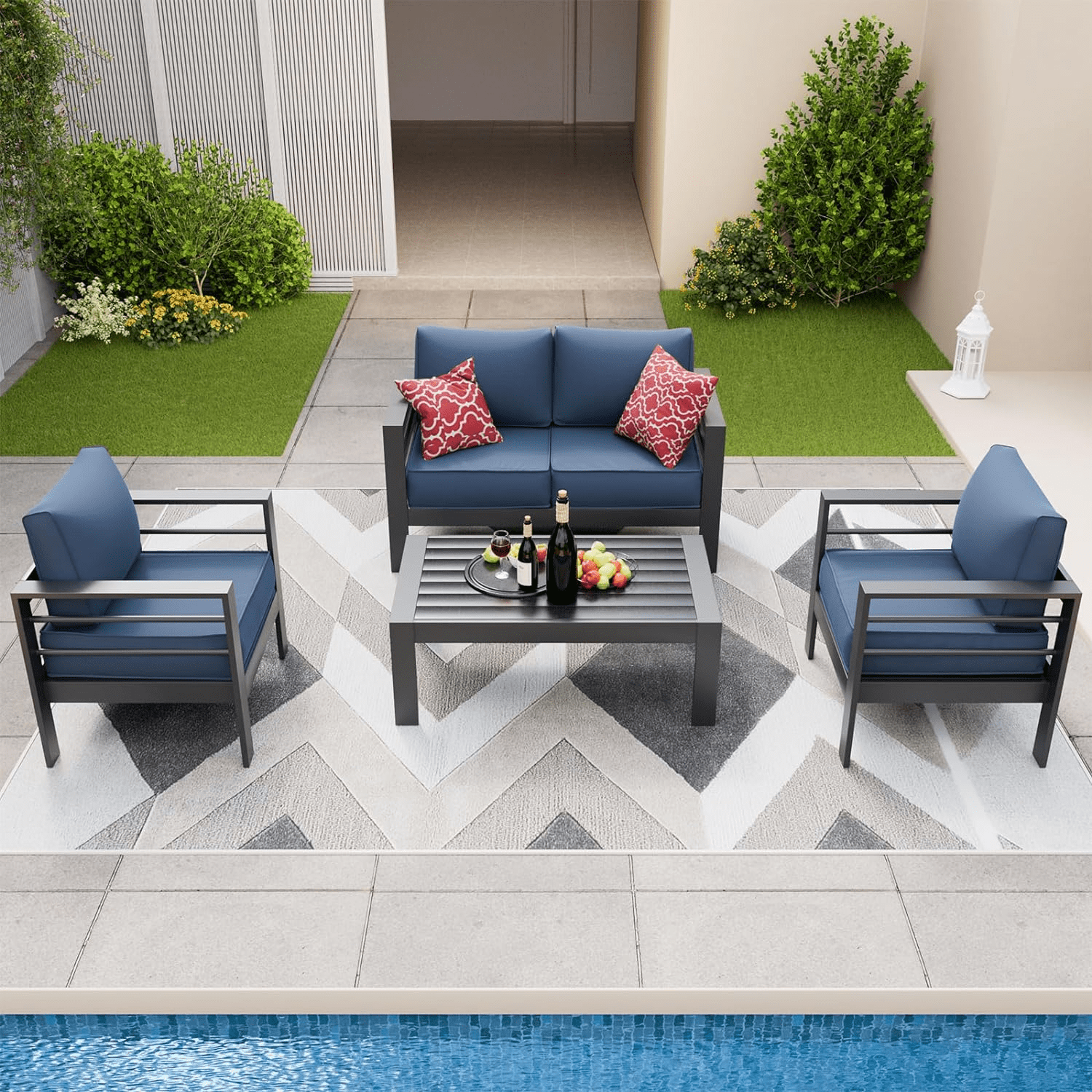 ELPOSUN Aluminum Patio Furniture Set, 5 Pcs Metal Modern Outdoor Sofa ...