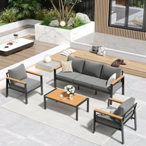 ELPOSUN Aluminum Patio Furniture Set, 6 Pieces Modern Patio Conversation Sets, Outdoor Sectional Metal Sofa with Coffee Table for Balcony, Garden, Dark Grey (Included Waterproof Covers)