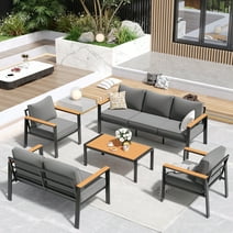ELPOSUN Aluminum Patio Furniture Set, 8 Pieces Metal Outdoor Furniture Sets, Outdoor Sectional Modern Sofa Sets with Coffee Table for Pool, Garden, Grey (Included Waterproof Covers)