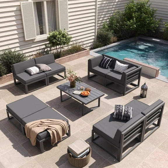 ELPOSUN Aluminum Patio Furniture Set, Modular Oversized Outdoor Sectional of Olefin 5 inch Thick Cushion, Coffee Table and Waterproof Cover, Patio Conversation Sets for Porch, Deck