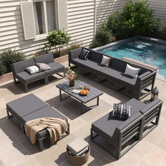 ELPOSUN Aluminum Patio Furniture Set, Modular Oversized Outdoor Sectional of Olefin 5 inch Thick Cushion, Coffee Table and Waterproof Cover, Patio Conversation Sets for Porch, Deck