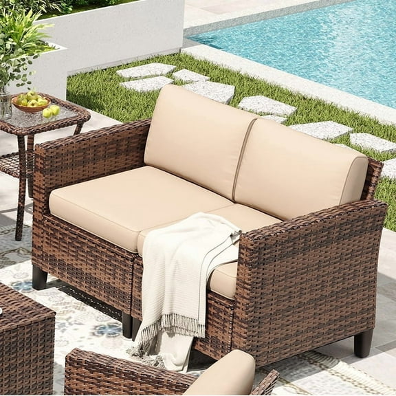 ELPOSUN Patio Furniture Sofa,All-Weather Outdoor Sofa,Outdoor Loveseat Sofa Couch,Weather Resistant Wicker Loveseat with Deep Seat Cushion (ONLY Patio Loveseat Sofa)