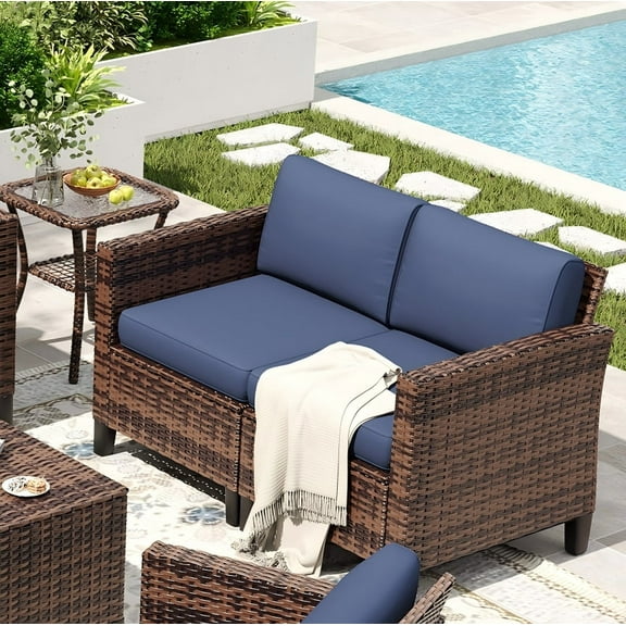 ELPOSUN Patio Furniture Sofa,All-Weather Outdoor Sofa,Outdoor Loveseat Sofa Couch,Weather Resistant Wicker Loveseat with Deep Seat Cushion (ONLY Patio Loveseat Sofa)